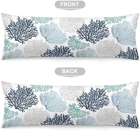Beach Theme Body Pillow Cover, Nautical Blue Coral Ocean Marine Coastal - Image 5