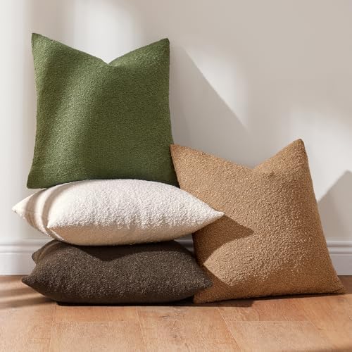 MIULEE Decorative Boucle Throw Pillow Covers 20x20 Green Brown Set of 4 - Image 5