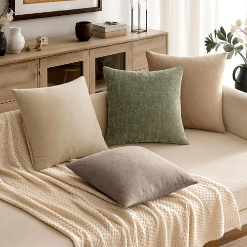MIULEE 26x26 Inch Euro Textured Chenille Throw Pillow Covers Light Taupe - Image 5