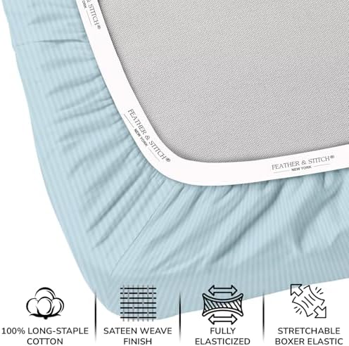 Feather & Stitch 100% Cotton Sateen 500 TC Split King Size Bed Sheet Set - Image 3