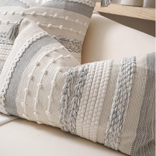 BlissBlush Gray Boho Decorative Throw Pillow Cover 18x18 Square Farmhouse - Image 7