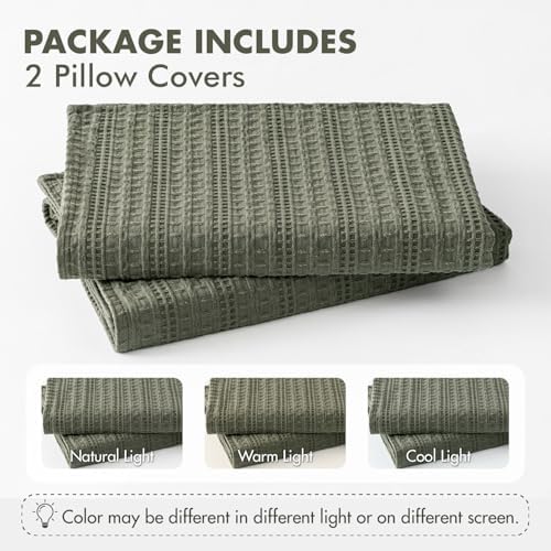 Decorative Waffle Euro Sham Pillow Covers 24x24 Olive Green 2 Pack - Image 7