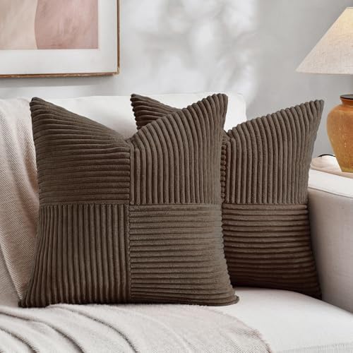 Fancy Homi 2 Packs Dark Brown Decorative Throw Pillow Covers 22x22 Inch by Fancy+Homi