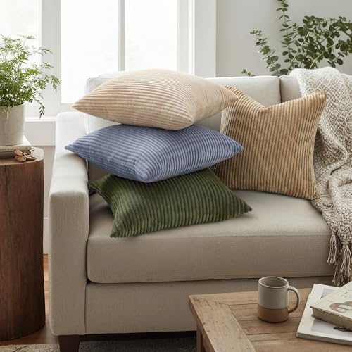 Mecatny Corduroy Fall Decorative Throw Pillow Covers 20x20 Set of 2 Khaki - Image 2