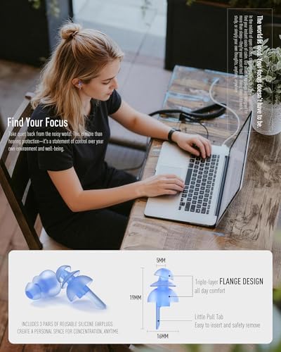 Ear Plugs for Sleeping 3 Pairs, Reusable Silicone Earplugs Sound Proof Noise - Image 4