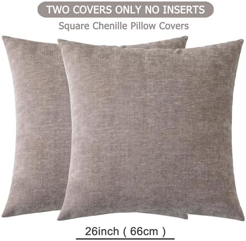 GAWAMAY Taupe Gray Chenille Throw Pillow Covers 26x26 Set of 2 - Image 6