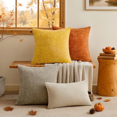 a moment Yellow Chenille Throw Pillow Covers 16x16 Inch Pack of 2 Modern - Image 3