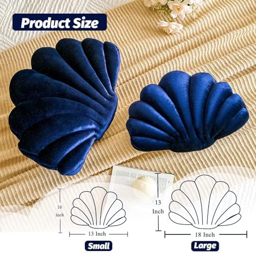 Lfsaaj Navy Blue Seashell Throw Pillows, Shell Shaped Throw Pillows, 18 Inch - Image 2