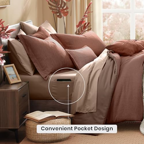 Monbix King Comforter Set 7 Pieces Terracotta Cationic Dyeing Bed in a Bag - Image 4
