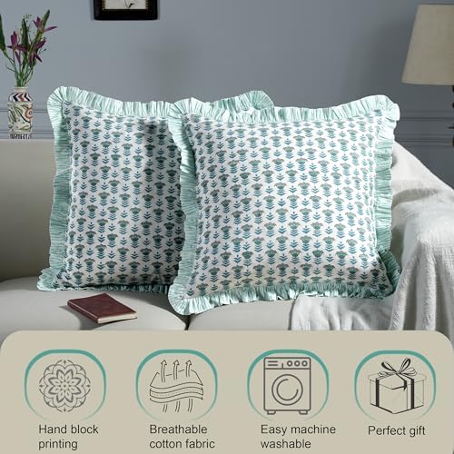 Ridhi Block Print Aquamarine Blue Throw Pillow Cover 16" x 16" Decorative - Image 5