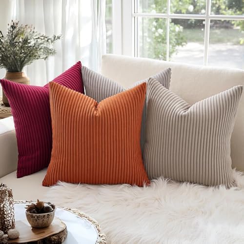 MIULEE Decorative Corduroy Throw Pillow Covers Set of 2 20x20 Light Brown - Image 3