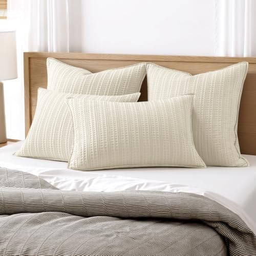 Decorative Waffle Pillow Shams King Size 20x36 Ivory 2 Pack - Image 2
