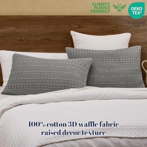 PHF Cotton Waffle Pillow Shams King Size 20" x 36", Dark Grey, No Insert - Image 3