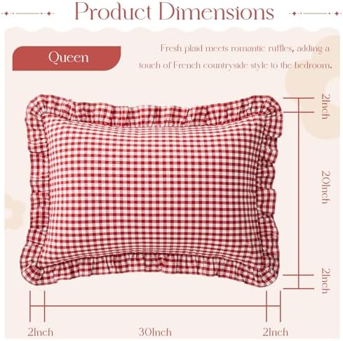 KKJIAF 2 Pcs Plaid Ruffle Pillow Case Queen Size - Image 2