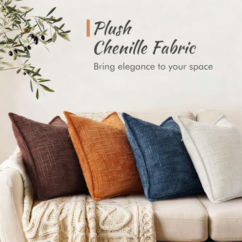 decorUhome Chenille Decorative Throw Pillow Covers 24x24 Set of 2 - Image 4