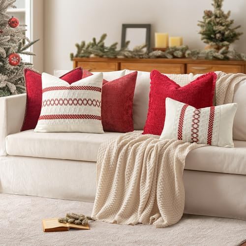 MIULEE Set of 2 Christmas Red Boho Decorative Pillow Covers 18x18 Inch - Image 3
