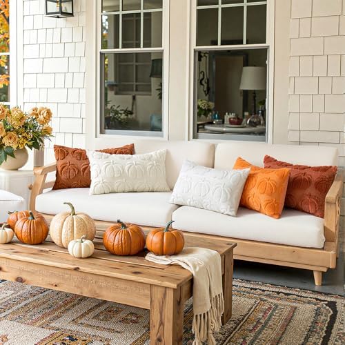 MIULEE Fall Pillow Covers Pumpkin Fall Decor Lumbar 12x20 Rust - Image 4