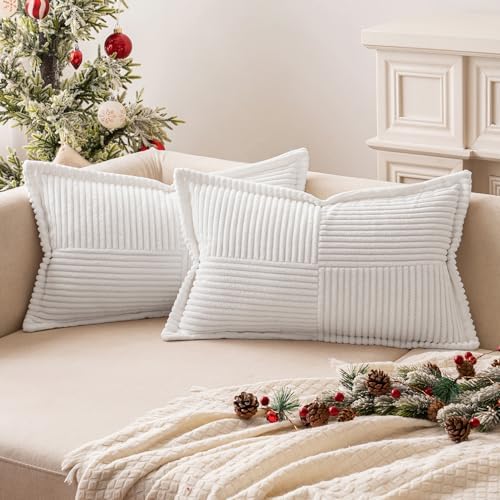 MIULEE Decorative Lumbar Throw Pillow Covers 12x20 Inch White 2 Pack by MIULEE