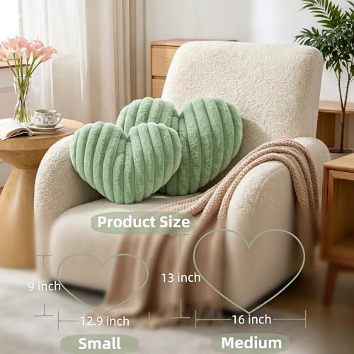 Green Heart Pillow 12.9" Cute Soft Fluffy Small Decorative Throw Pillows - Image 2