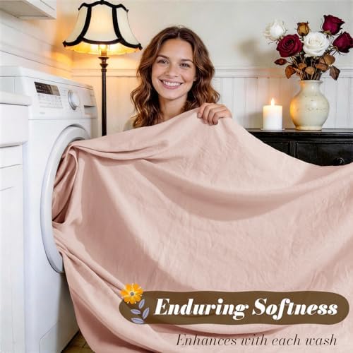 SONORO KATE 100% French Linen King Size Sheets Set, Natural Flax Bedding - Image 5