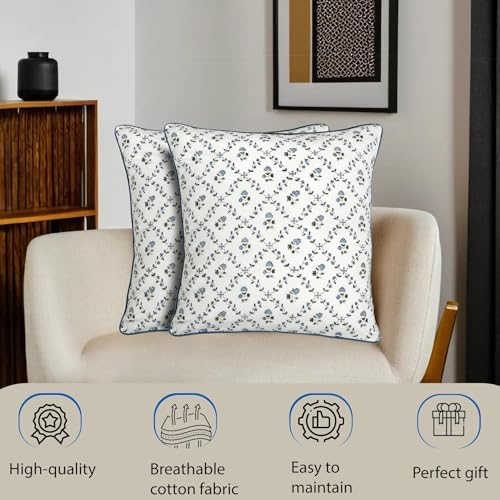 Ridhi Block Print Powder Blue Pillow Cover 24" x 24" Decorative Couch Pillows - Image 6