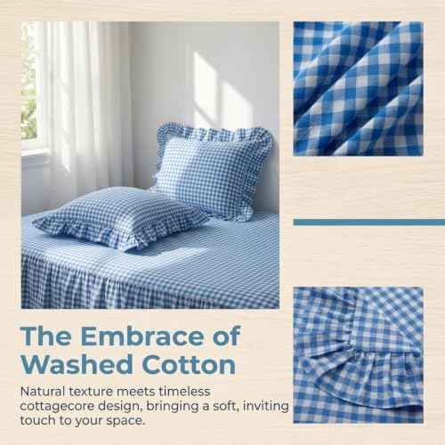 Silnuo 2 Pack Royal Blue/White Gingham Ruffle Throw Pillow Covers 20"x20" - Image 2