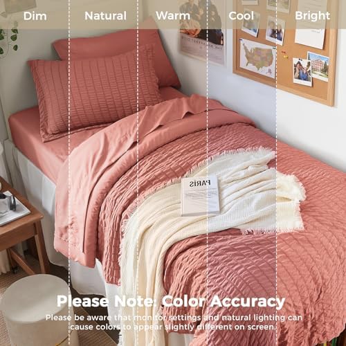HYMOKEGE Coral Twin XL Comforter Set Seersucker 5 Pieces, All Season Luxury Bed - Image 3