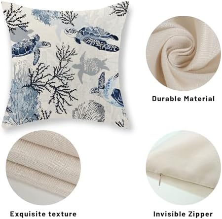 Nautical Coastal Pillow Covers 18x18 Set of 2 Beach Themed Ocean Coral Sea - Image 7