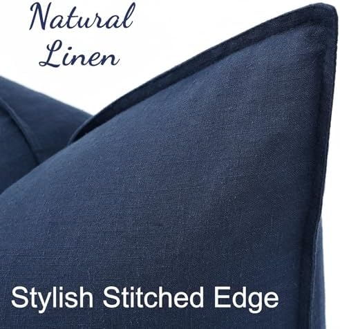 decorUhome Fall Navy Blue Linen Throw Pillow Covers 18x18 Set of 2 - Image 2