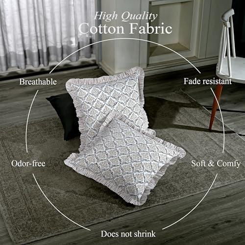 CPC Sandstone Regal Hand Block Print 100% Cotton Ruffle Throw Pillow Cover - Image 5