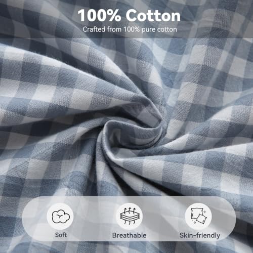 Gingham Lumbar Pillow Cover 36x14, Dusty Blue, Ruffle Trim, 1 Pack - Image 3