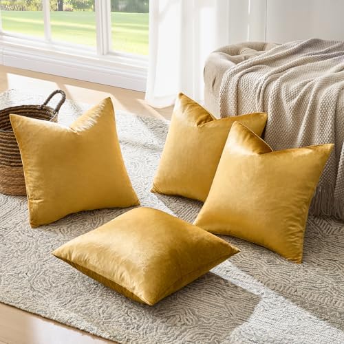 GIGIZAZA Pack of 4 Golden Decorative Velvet Pillow Covers 20x20 - Image 7