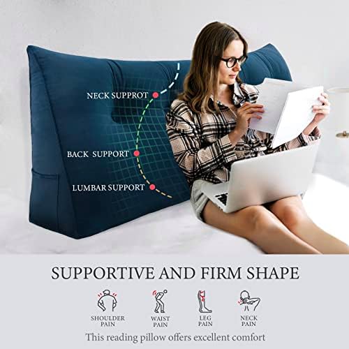 Bed Wedge Headboard Pillow Queen Bedrest Reading Pillow, Deep Blue - Image 2