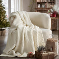 EVERGRACEHOME Chunky Chenille Knit Throw Blanket, 60 x 80, Ivory White by EVERGRACE