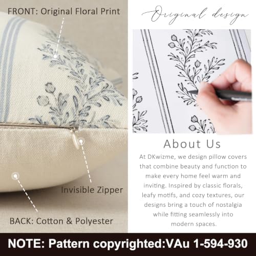 Vintage Throw Pillow Covers 22x22 Set of 2, Striped Floral Pillow Cover - Image 3