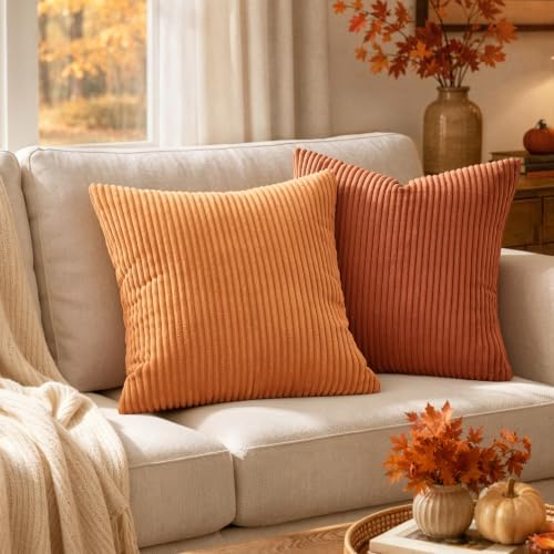 MIULEE Fall Soft Corduroy Throw Pillow Covers Set of 2 16x16 Burnt Orange - Image 2