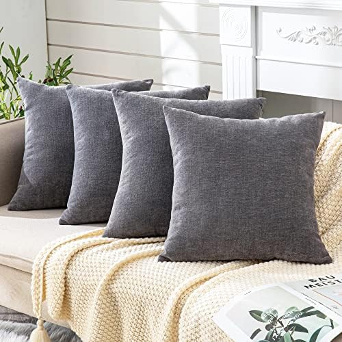 GAWAMAY Gray Chenille Throw Pillow Covers 18x18 Set of 4 by GAWAMAY