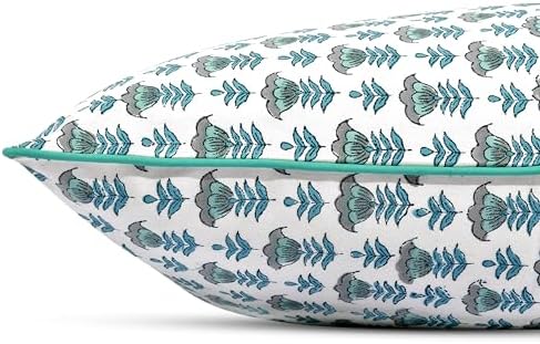 Ridhi Block Print Aquamarine Blue Pillow Cover 24" x 24" Decorative Couch - Image 4