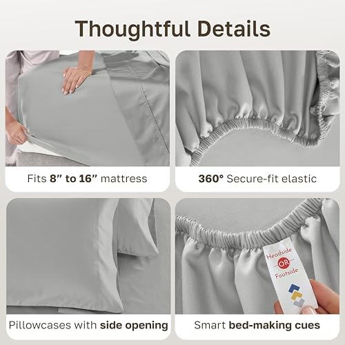 California Design Den 600 Thread Count Queen Size Bed Sheet Set, Light Grey - Image 5