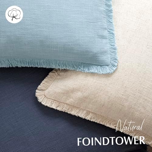 Foindtower Decorative Linen Fringe Throw Pillow Covers 18×18 Light Blue - Image 4