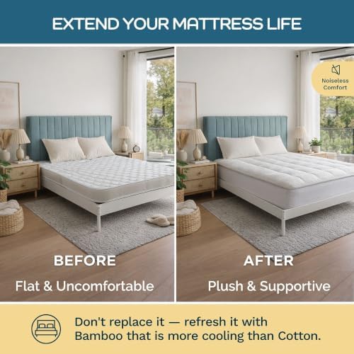 Olive + Crate Bamboo Mattress Topper, Queen Size Pillow Top Pad - Image 3