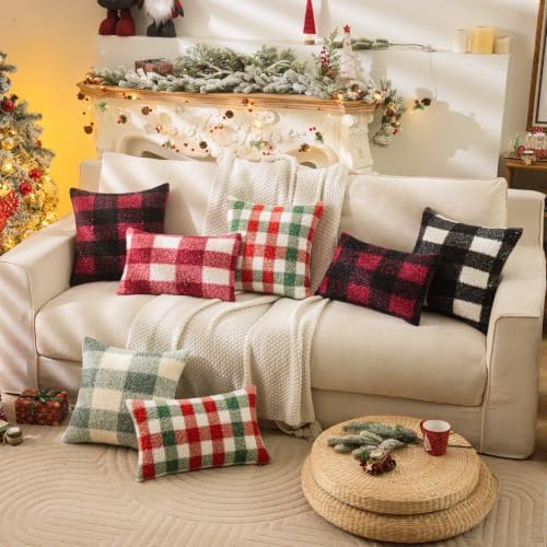 AQOTHES Red White Plaid Christmas Throw Pillow Covers 20x20 Inch Set of 2 - Image 5