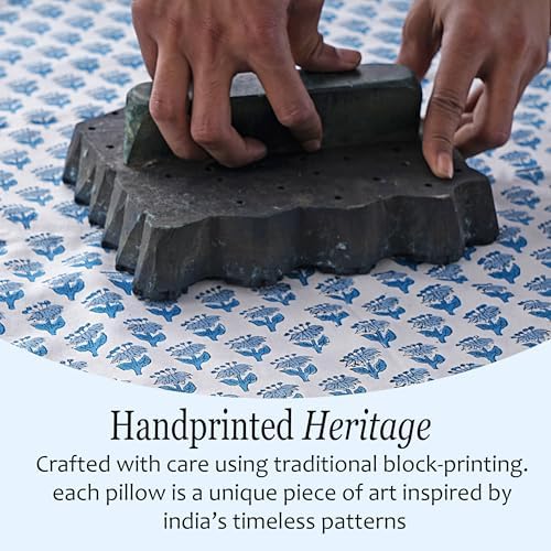 CPC Block Print Ruffle Throw Pillow Cover Apatite Blue 18"x18" - Image 5