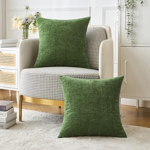 MIULEE Soft Chenille Throw Pillow Covers Moss Green 20x20 Inch Pack of 2 - Image 5