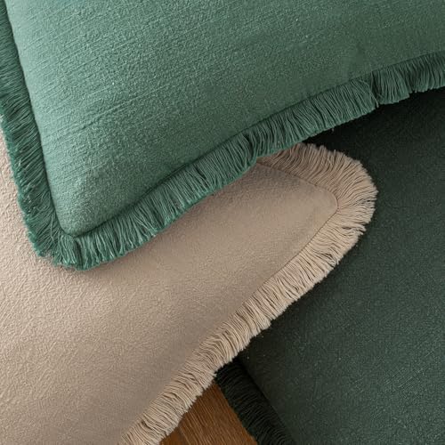 MIULEE Linen Fringe Decorative Euro Throw Pillow Covers Army Green 22x22 - Image 4