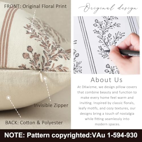 Vintage Throw Pillow Covers 26x26 Set of 2, Striped Floral Pillow Cover - Image 3