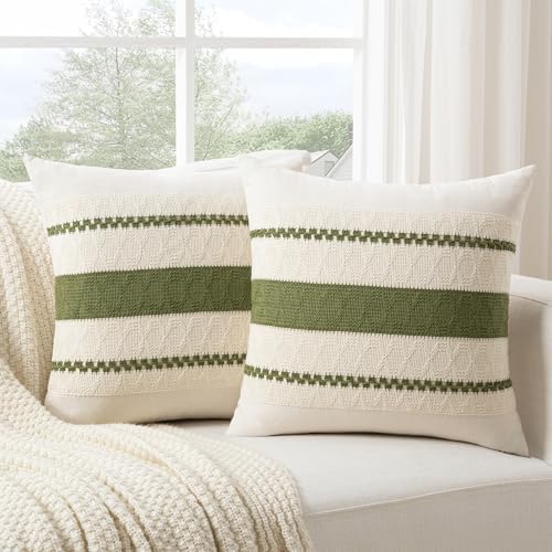 Fancy Homi Set of 2 Boho Moss Green Euro Decorative Throw Pillow Cover 26x26 by Fancy+Homi