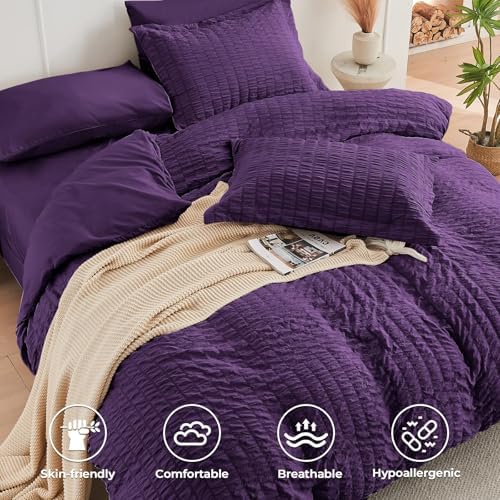 HYMOKEGE Dark Purple Twin XL Comforter Set Seersucker 5 Pieces, All Season - Image 3