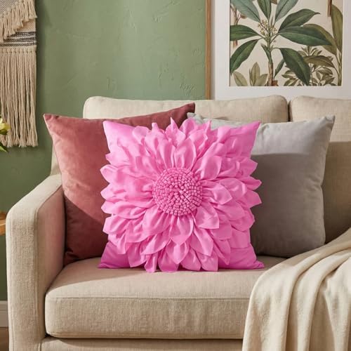 Hot Pink Accent 3D Flower Decorative Throw Pillow Covers - Image 5
