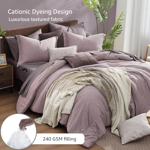 Monbix King Size Comforter Set 7 Pieces Lilac Cationic Dyeing Bed in a Bag - Image 3